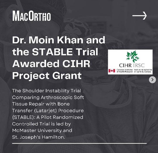 STABLE Trial Awarded CIHR Project Grant HAGrp